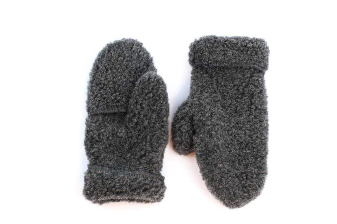 100% Wool Hooded Mittens - Grey