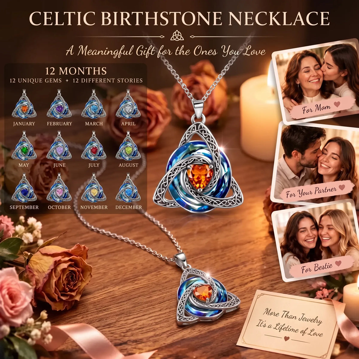 ✨Birthstone Celtic Trinity Knot Necklace – Meaningful Symbol of Love & Connection ❤️