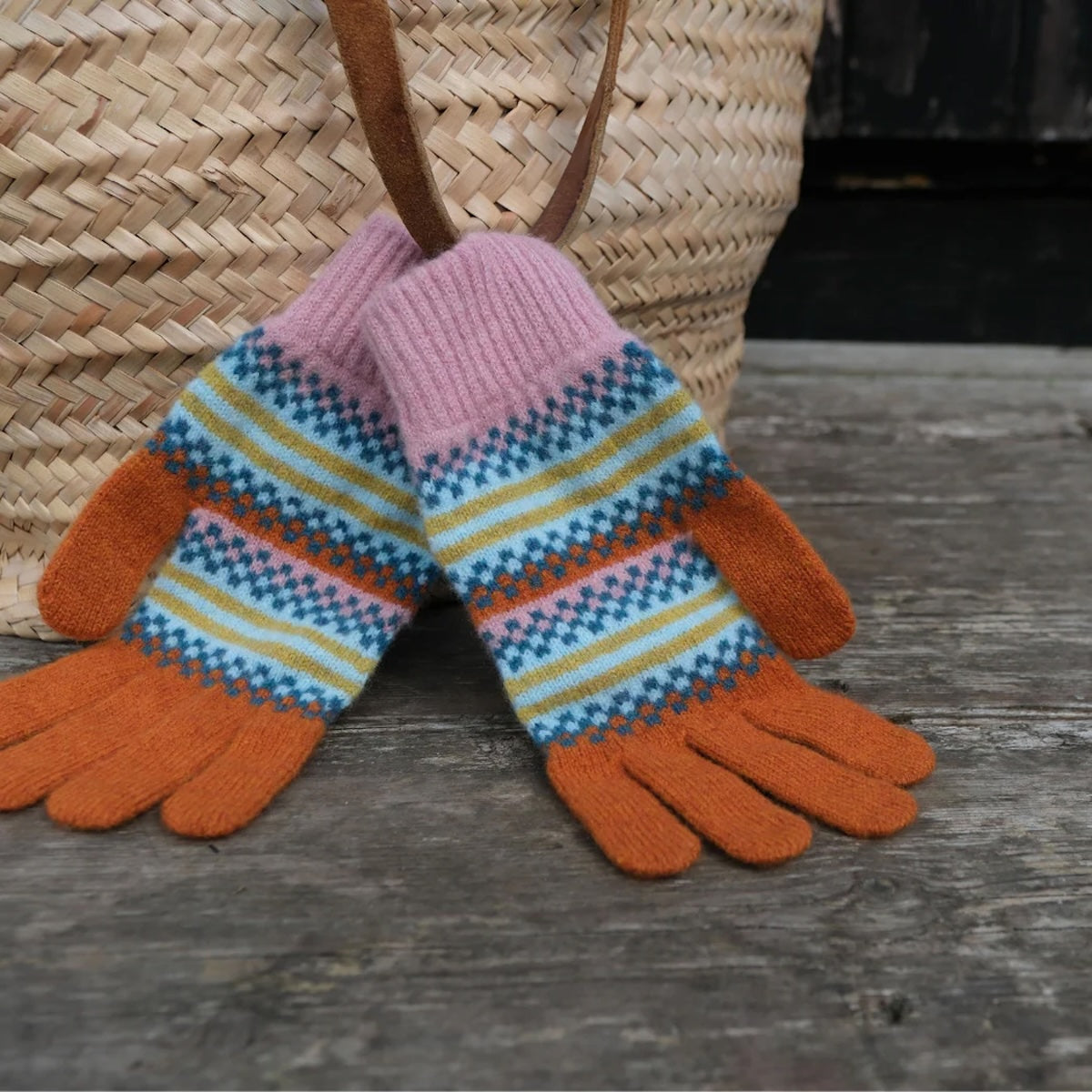 Patterned Lambswool Gloves - Meadow