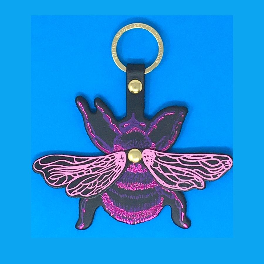 Leather Bumble Bee Key Fob