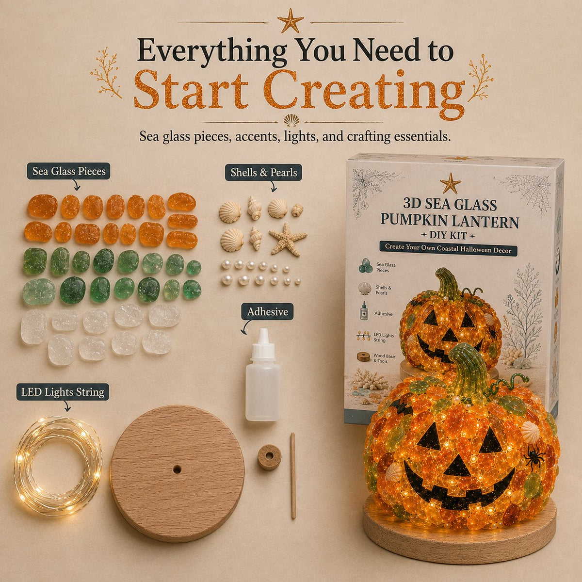 🎃✨Beginner-Friendly DIY Lighted Sea Glass Halloween Character Kit Collection