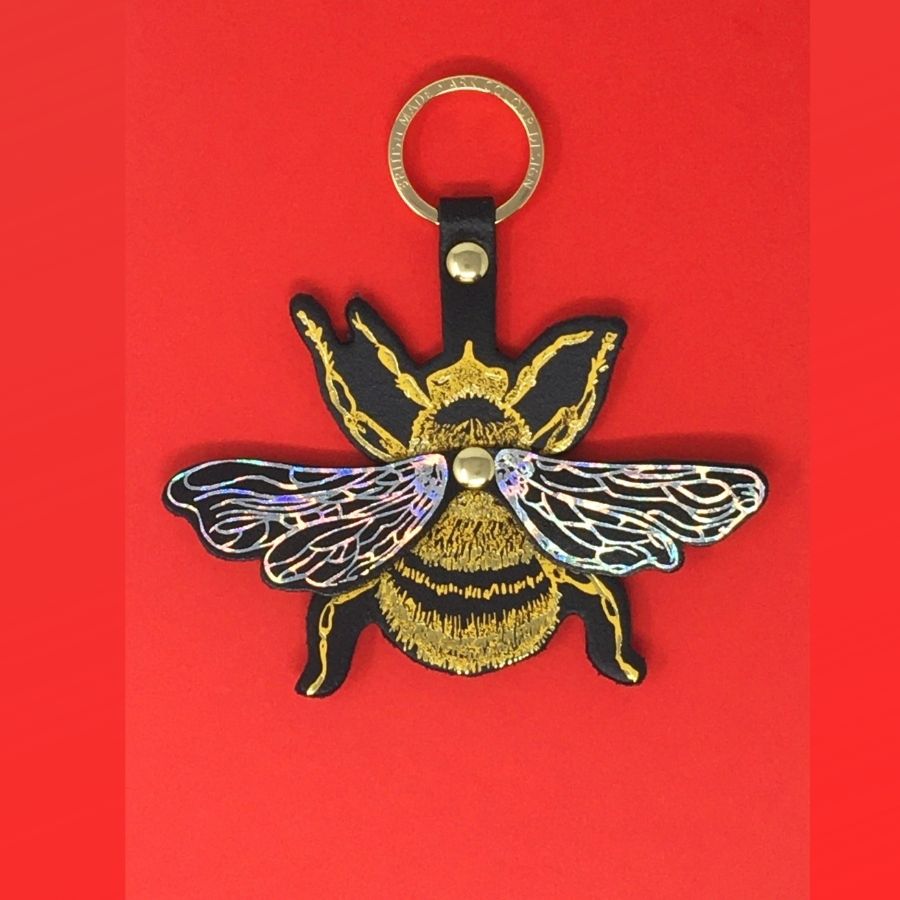 Leather Bumble Bee Key Fob