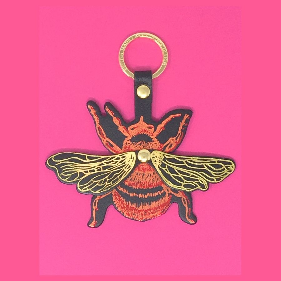 Leather Bumble Bee Key Fob