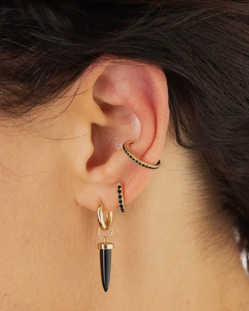 Black Stone Gold Ear Cuff