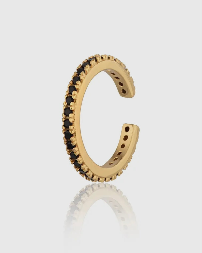Black Stone Gold Ear Cuff