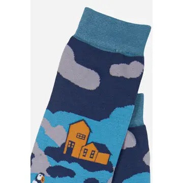 Mens Socks - Coastal Scene - blues