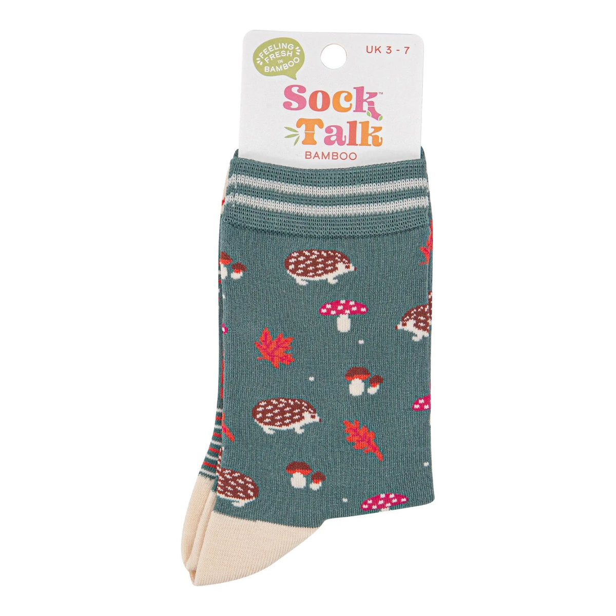 Womens Sage Green Hedgehog & Toadstool  Socks