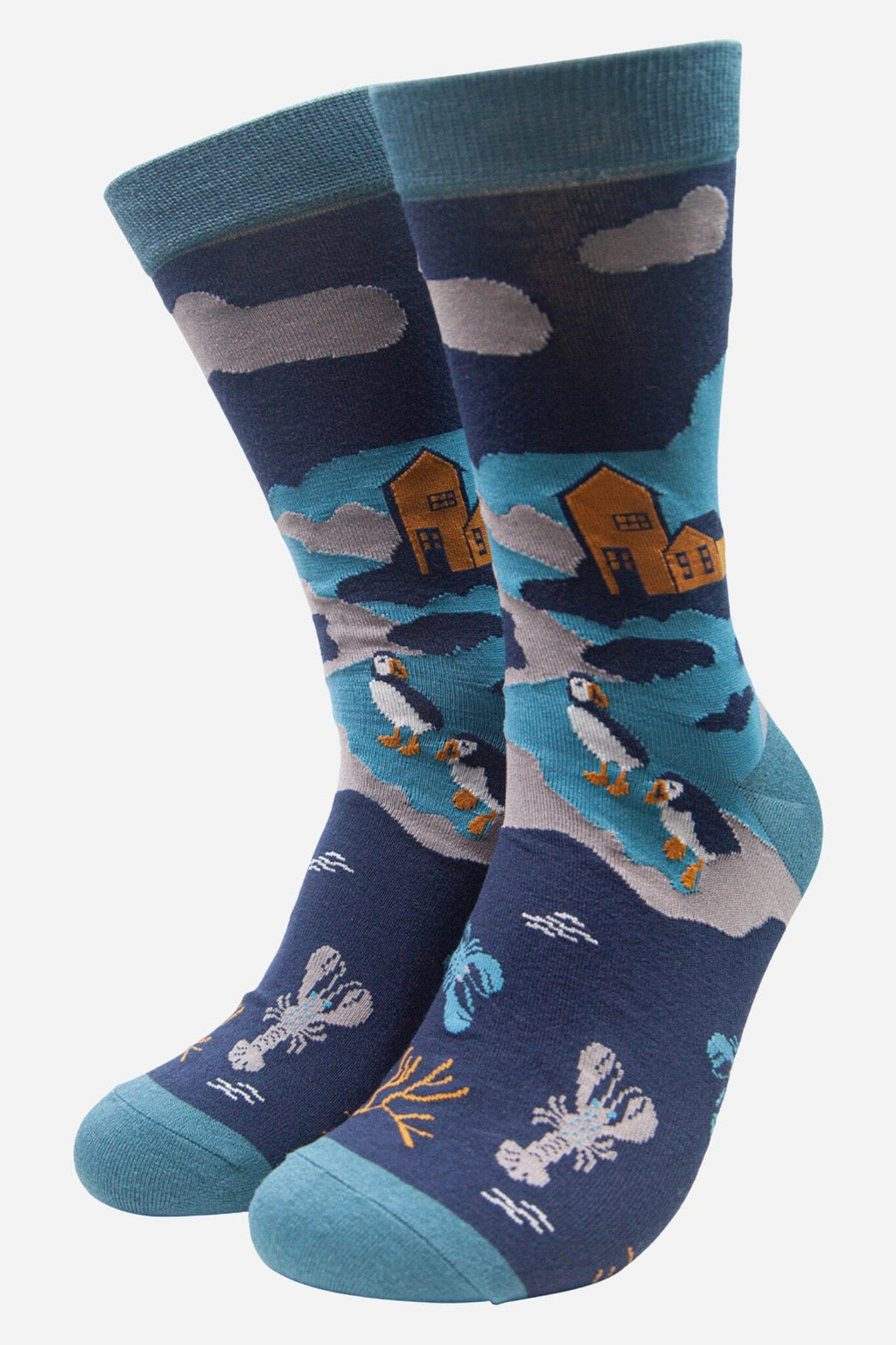 Mens Socks - Coastal Scene - blues