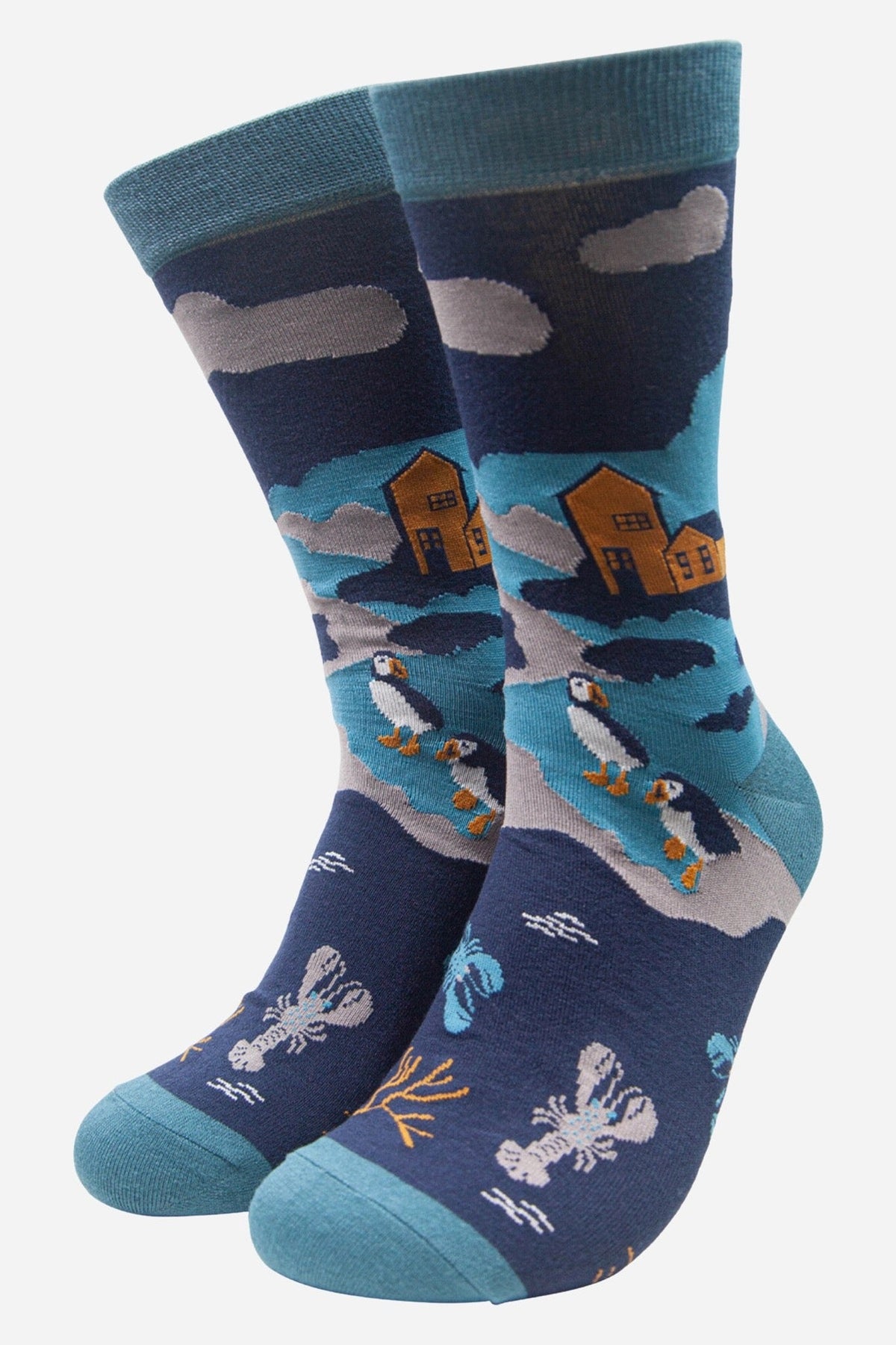 Mens Socks - Coastal Scene - blues