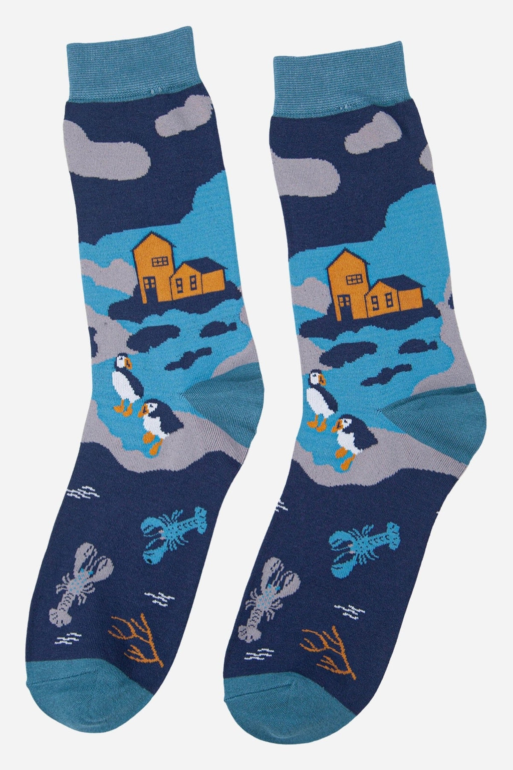 Mens Socks - Coastal Scene - blues