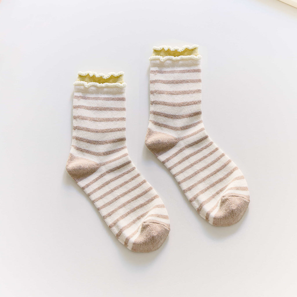 Ruffle Trim Pastel Stripe Socks