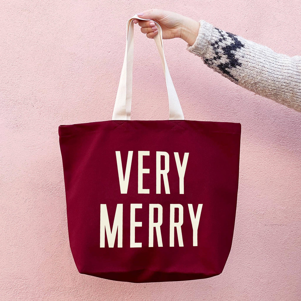 Very Merry - Burgundy Canvas Tote Bag