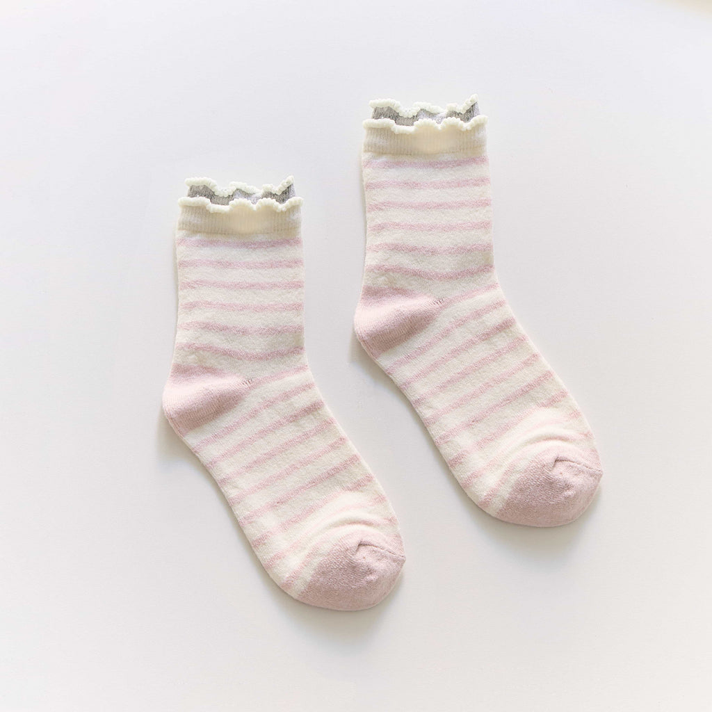 Ruffle Trim Pastel Stripe Socks