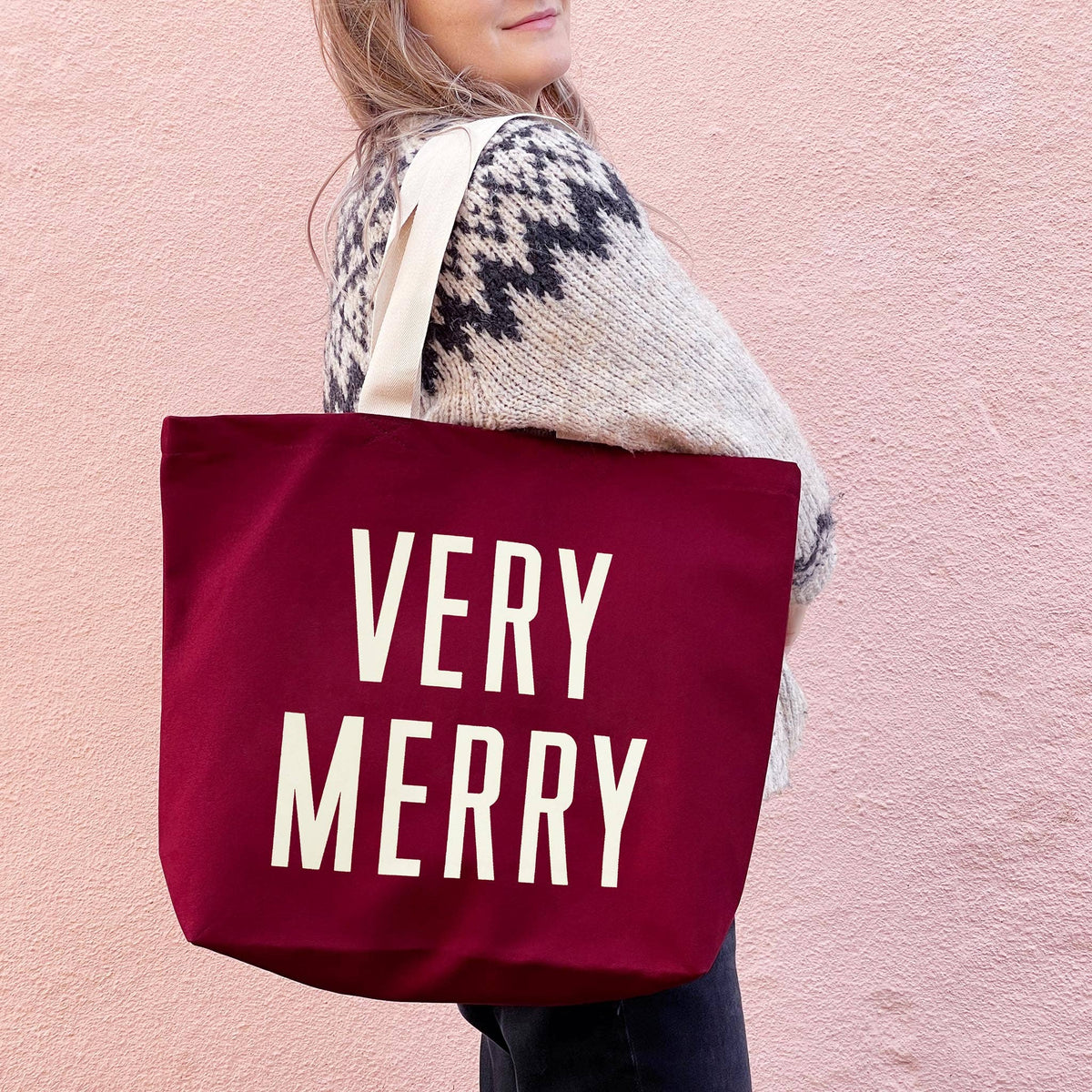 Very Merry - Burgundy Canvas Tote Bag